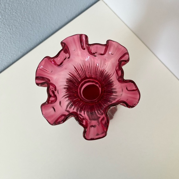 Fenton Cranberry Ruffled Glass Vase - Picture 5 of 7
